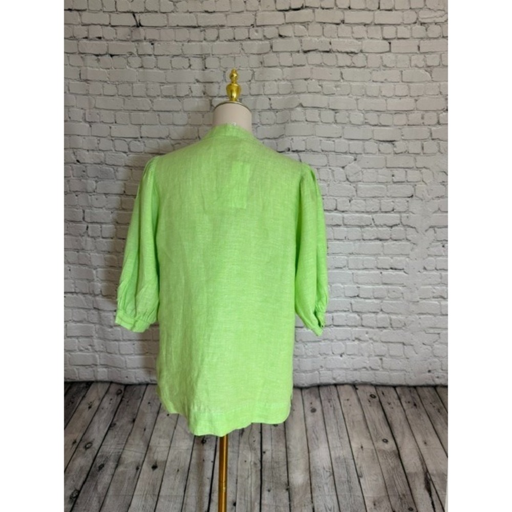 NWT Lilly Pulitzer Mialeigh Linen Top Jade Lime Elbow Sleeve Size 8 - Picture 3 of 9